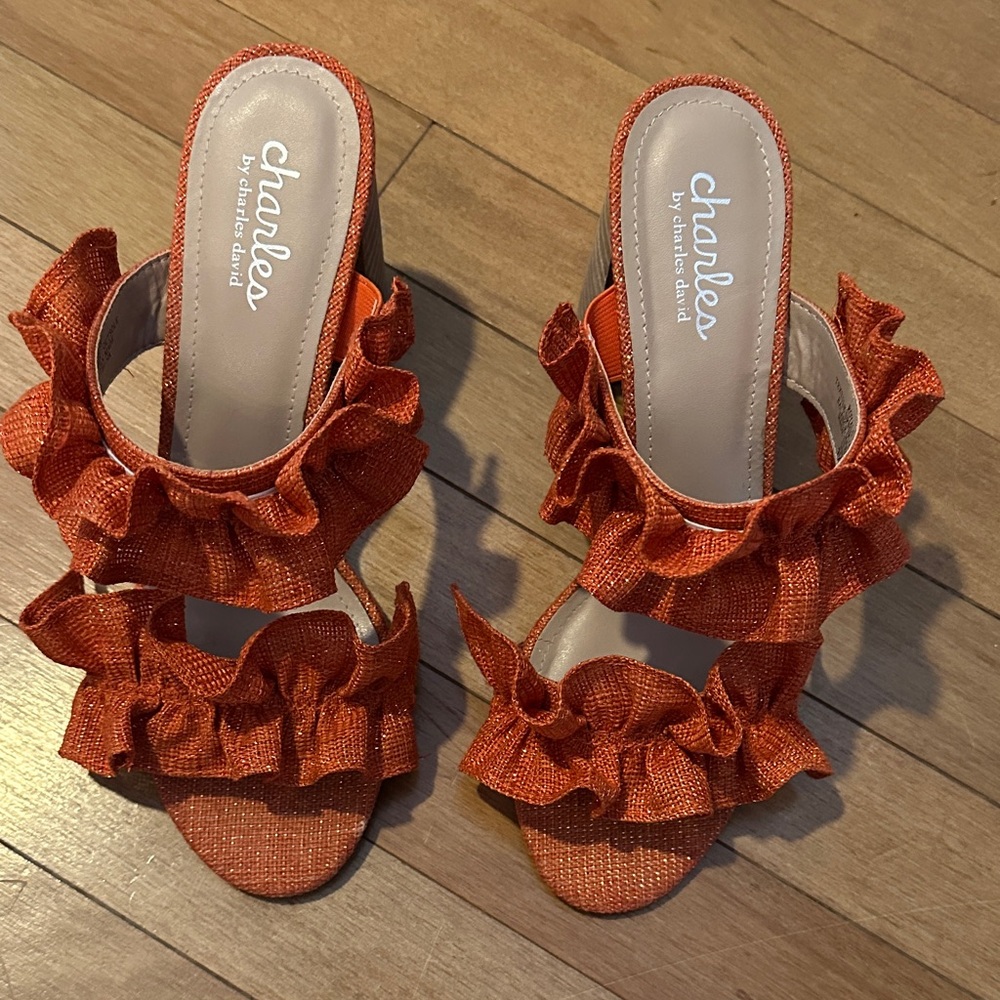 Charles by Charles David Orange Ruffle Sandals